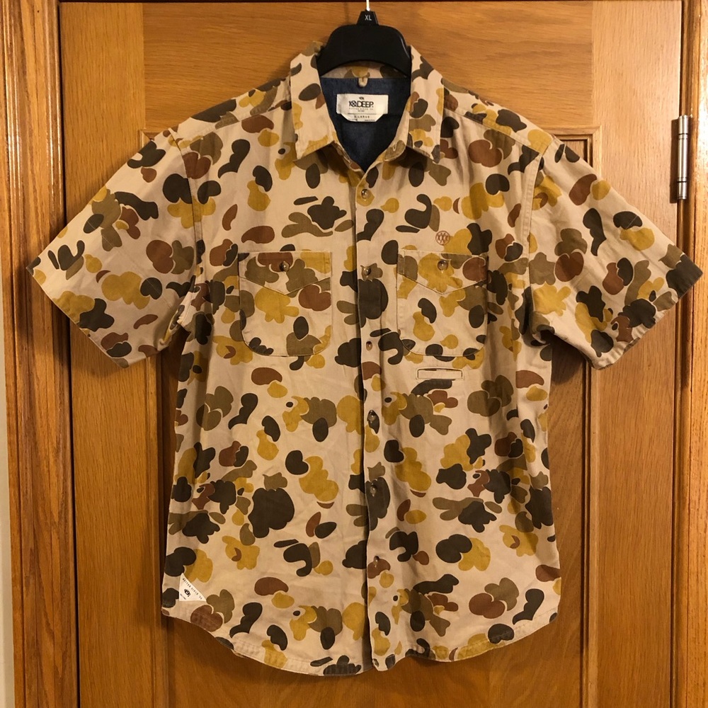 10.Deep Men's Tan, Brown & Olive Camo Short Sleeve Button-Down Shirt
